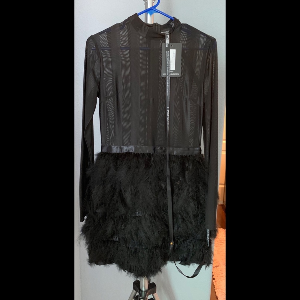 Pretty Little Thing Black Feather dress